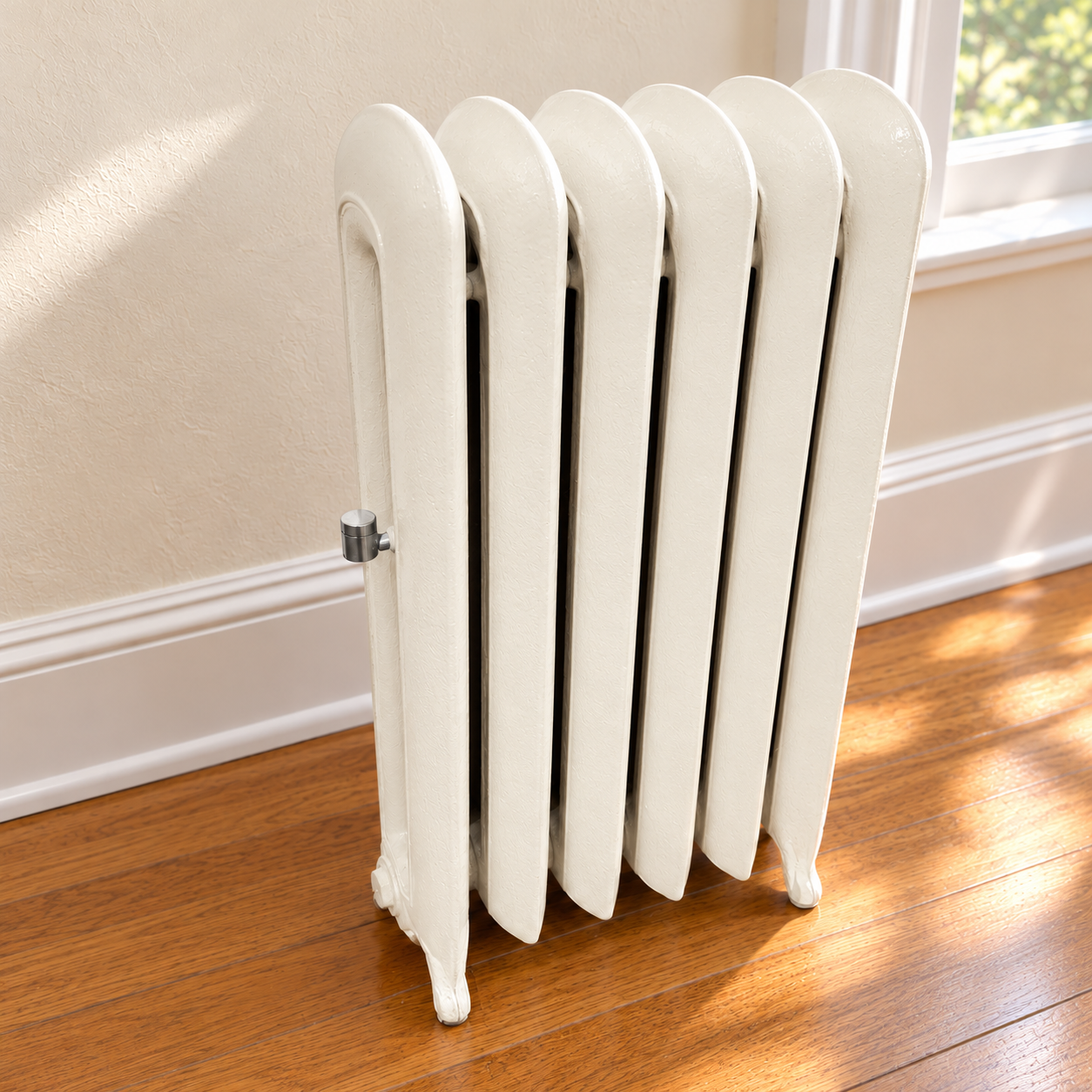 Illustrated preview of radiator 311 refinished in white in a room